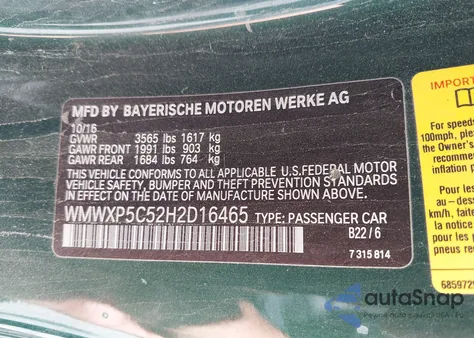 2017 Mini Hardtop Cooper from USA, damaged, VIN WMWXP5C52H2D16465